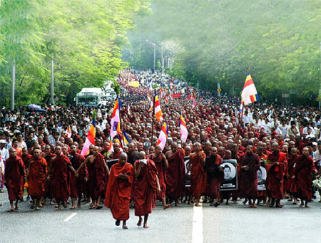 burma myanmar monks march freedom
